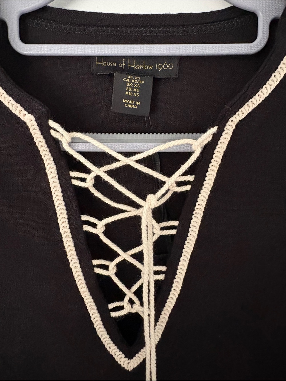 NWT House of Harlow 1960 Black Embroidered Lace-Up Peasant Blouse - Picture 6 of 9